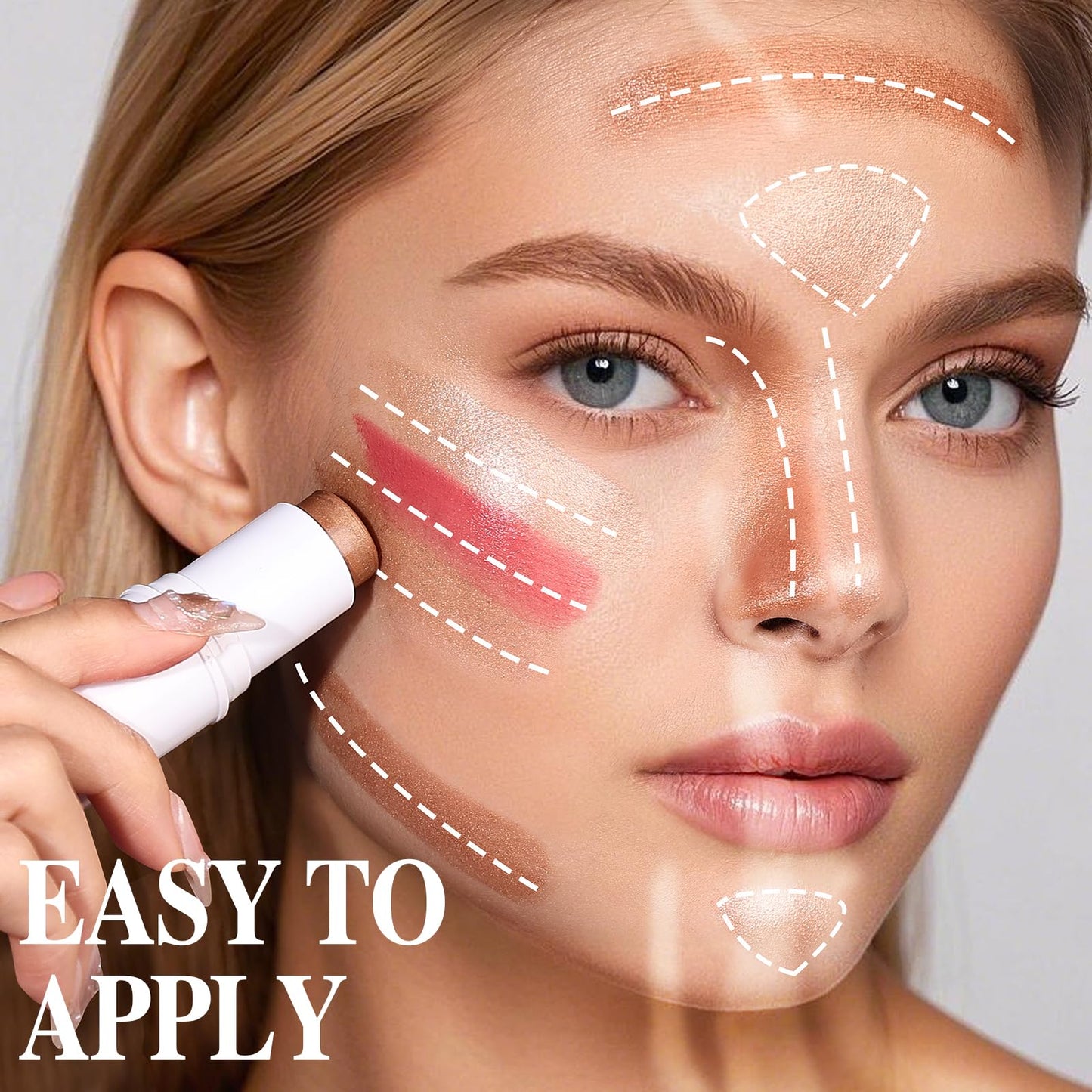 bayfree 3 PCS Makeup Cream Contour Stick Set, Highlighter Stick & Bronzer Stick & Blush Stick, Long Lasting, Natural Face Contou