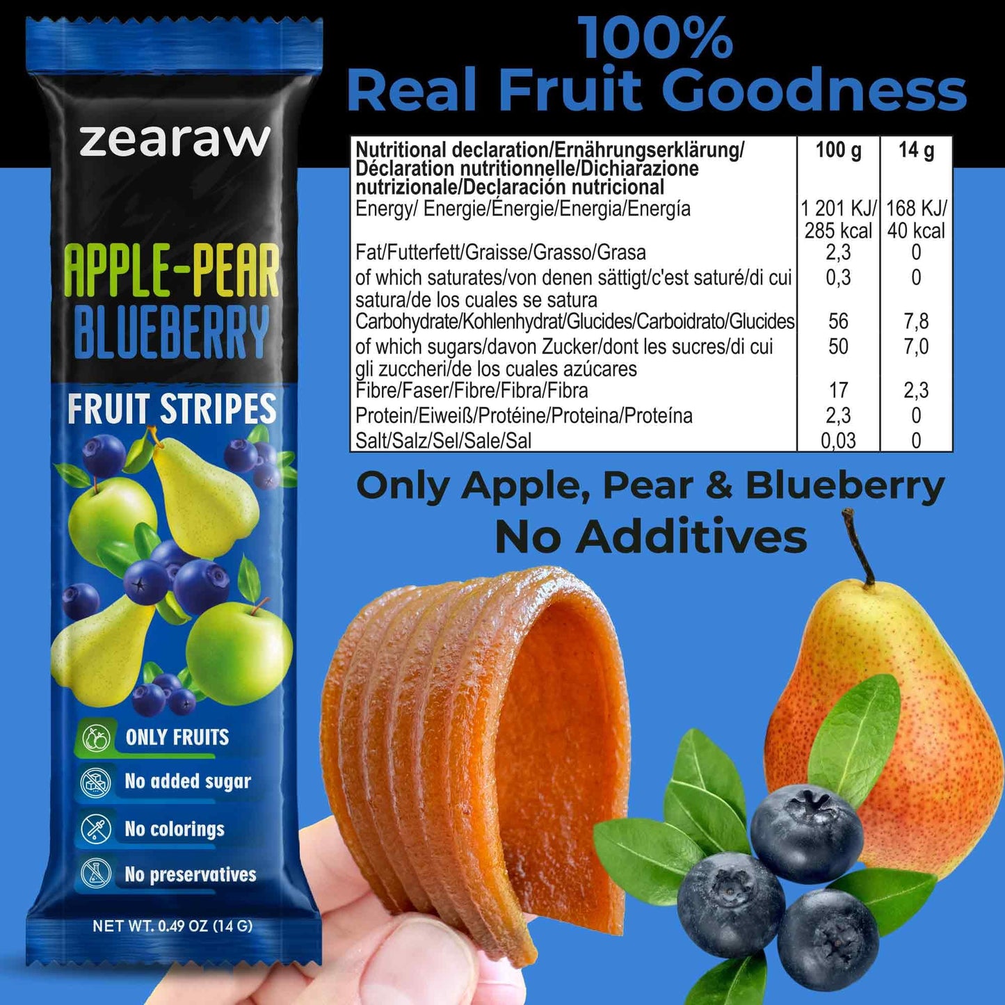ZEARAW Healthy Fruit Snacks for Adults and Kids – 30 Organic Fruit Leather with Dried Pineapple, Blueberry, Strawberry-Raspberry – Vegan Low-Carb Variety Pack Strips for Kids – Sugar Free Bars