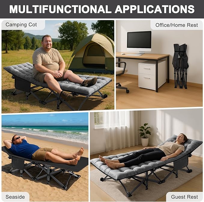 ABORON 2PK XXL Camping Cot for Adults 900LBS - 78"×32" Oversized Folding Bed with Mattress Pad, Heavy Duty 1200D Oxford Outdoor Cot with Carry Bag