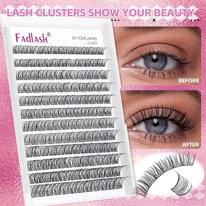 Individual Lashes 96 pcs D Curl Lash Clusters Mixed Length Individual Lash Extensions Cluster Lashes DIY Lash Extension Supplies Eyelash Clusters (F4-0.07D, 12-18mm)