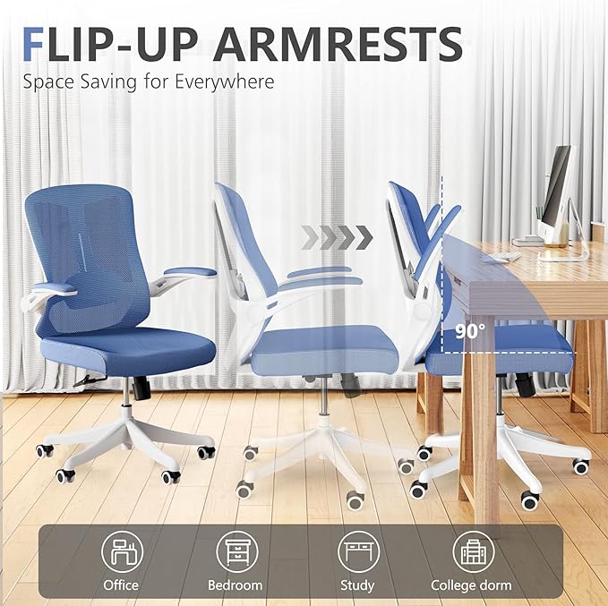 balmstar Office Chair,Ergonomic Comfy Home Desk Chair with 350LBS Capacity,High Back Gaming Chair with Wheels,Mesh Computer Chair,Lumbar Support, Adjustable Headrest,Flip-up Armrest (01Blue)