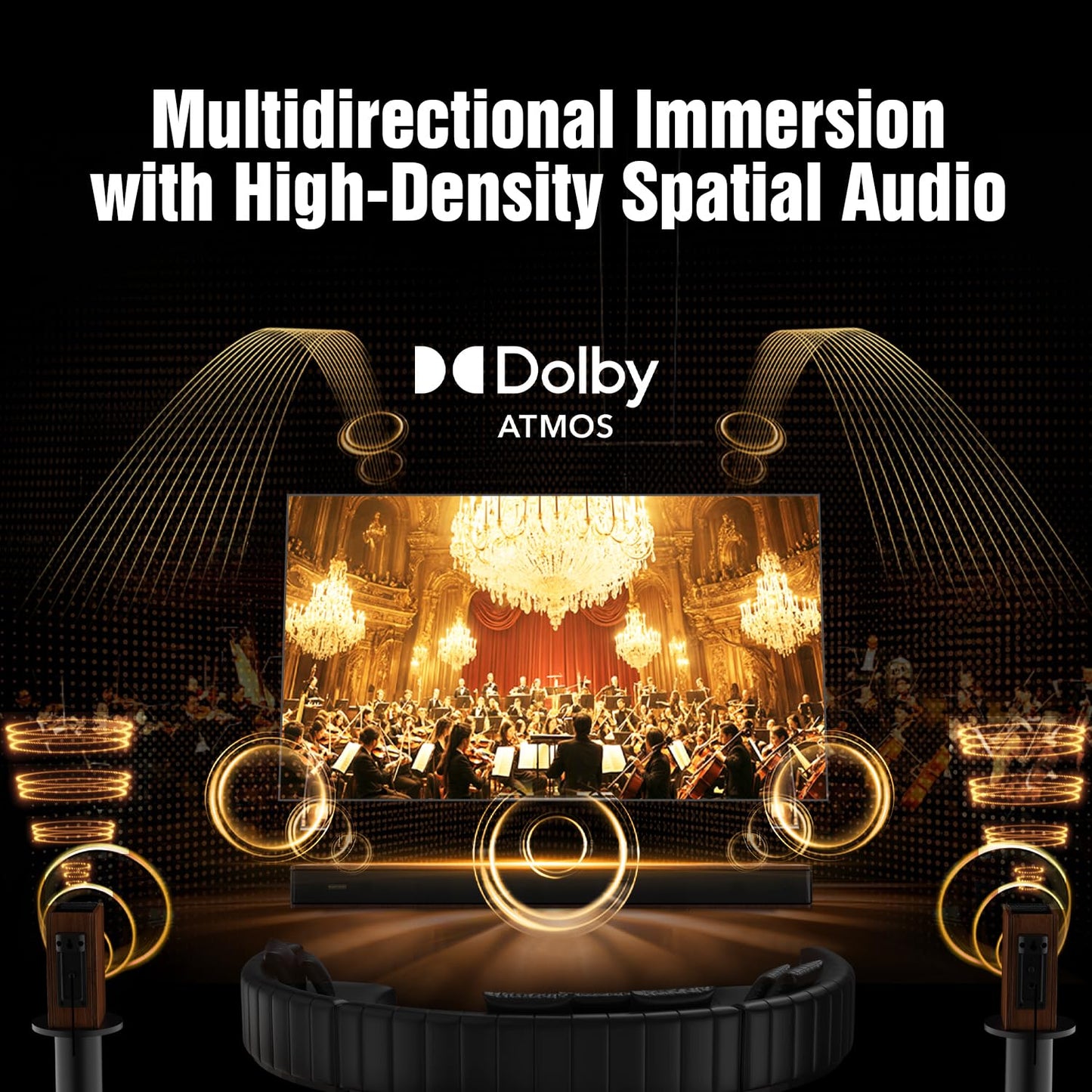 Hiwill-Audio Flagship 5.3.4 Surround Sound System with Dolby Atmos, Soundbar with 2 Wireless Surrounds, 28Hz BassCoupling Tech, 800W Home Theater Sound Bar for Smart TV w/eARC, BT 5.4, Color: Brown