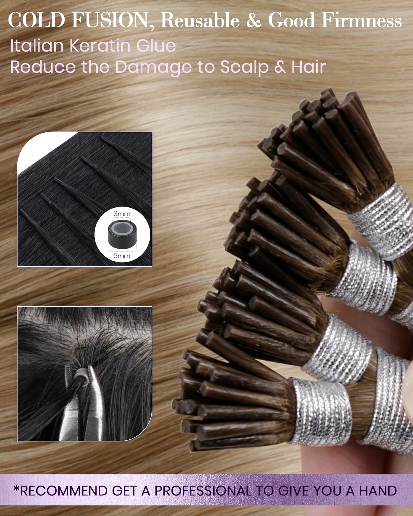 LaaVoo I Tip Hair Extensions Human Hair Balayage Brown to Ash Blonde with Platinum Blonde Itip Hair Extensions Fusion 50g 50s 22