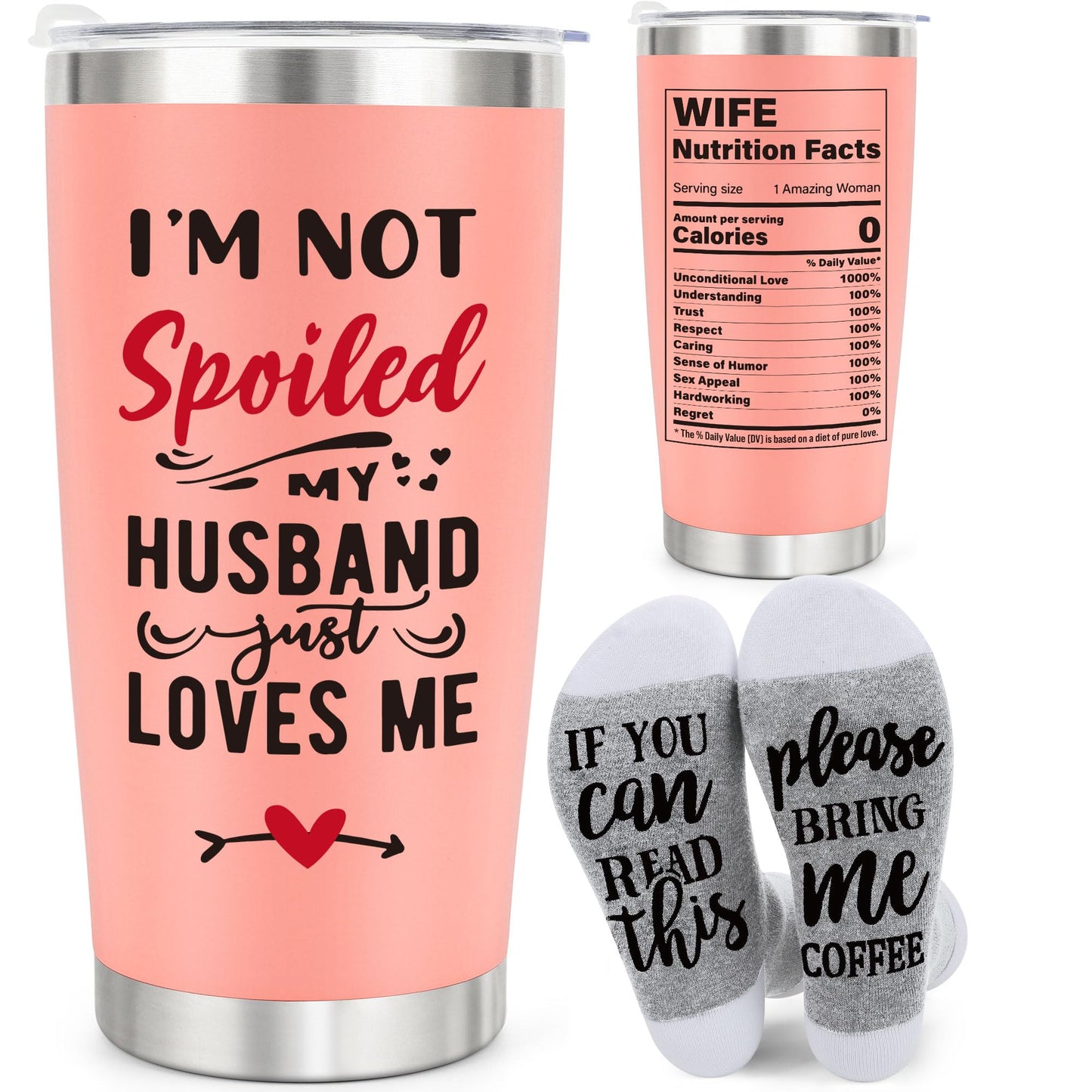 Gifts for Wife Birthday Christmas Wife Gifts from Husband, Wedding Anniversary Women Gift for Wife, Xmas Best Wife Ever Gift, Romantic Present for Wife 20oz Pink Tumbler Cup ＆ Socks Set