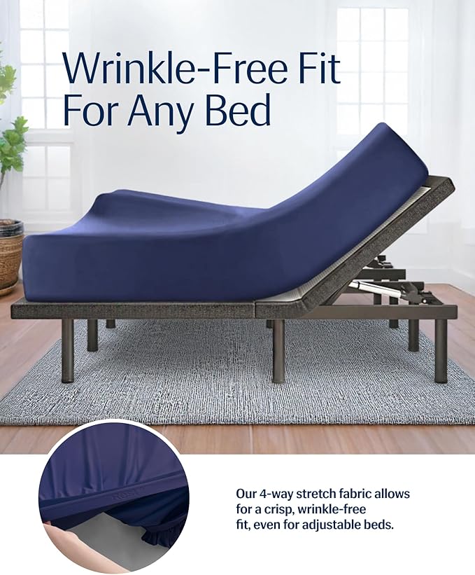 REST® Evercool®+ Fitted Sheet, Full Size, Midnight Blue, 15" Deep (up to 18’’), Breathable Bedding for Hot Sleeper and Night Sweats, Bed Sheet with Ionic+ Self-Cleaning Silver Yarn for Sensitive Skin