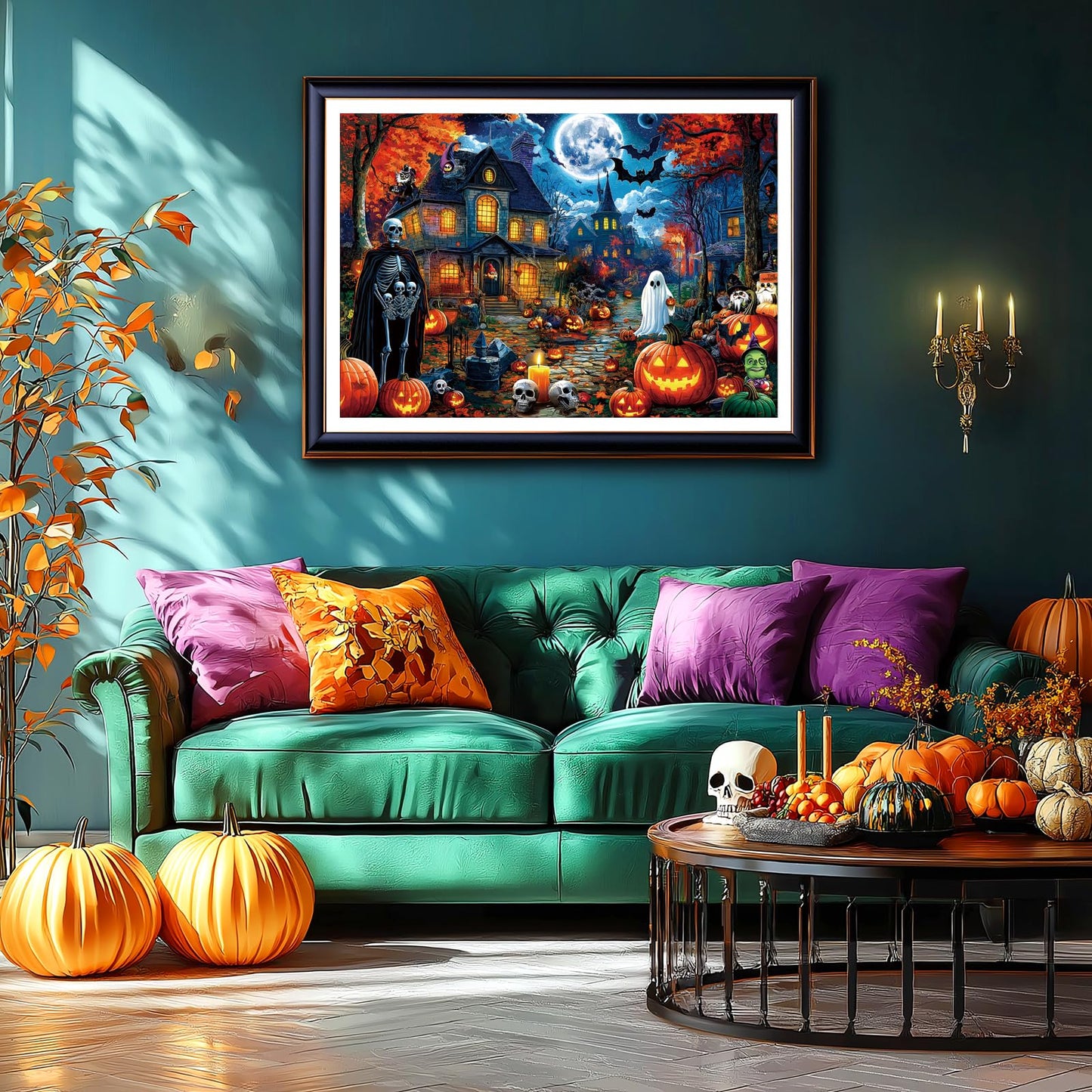 Halloween Night Puzzles for Adults 1000 Pieces Haunted Mansion Scene Jigsaw Puzzles with Full Moon, Horror House Ghosts Challenging Unique for Adults & Families