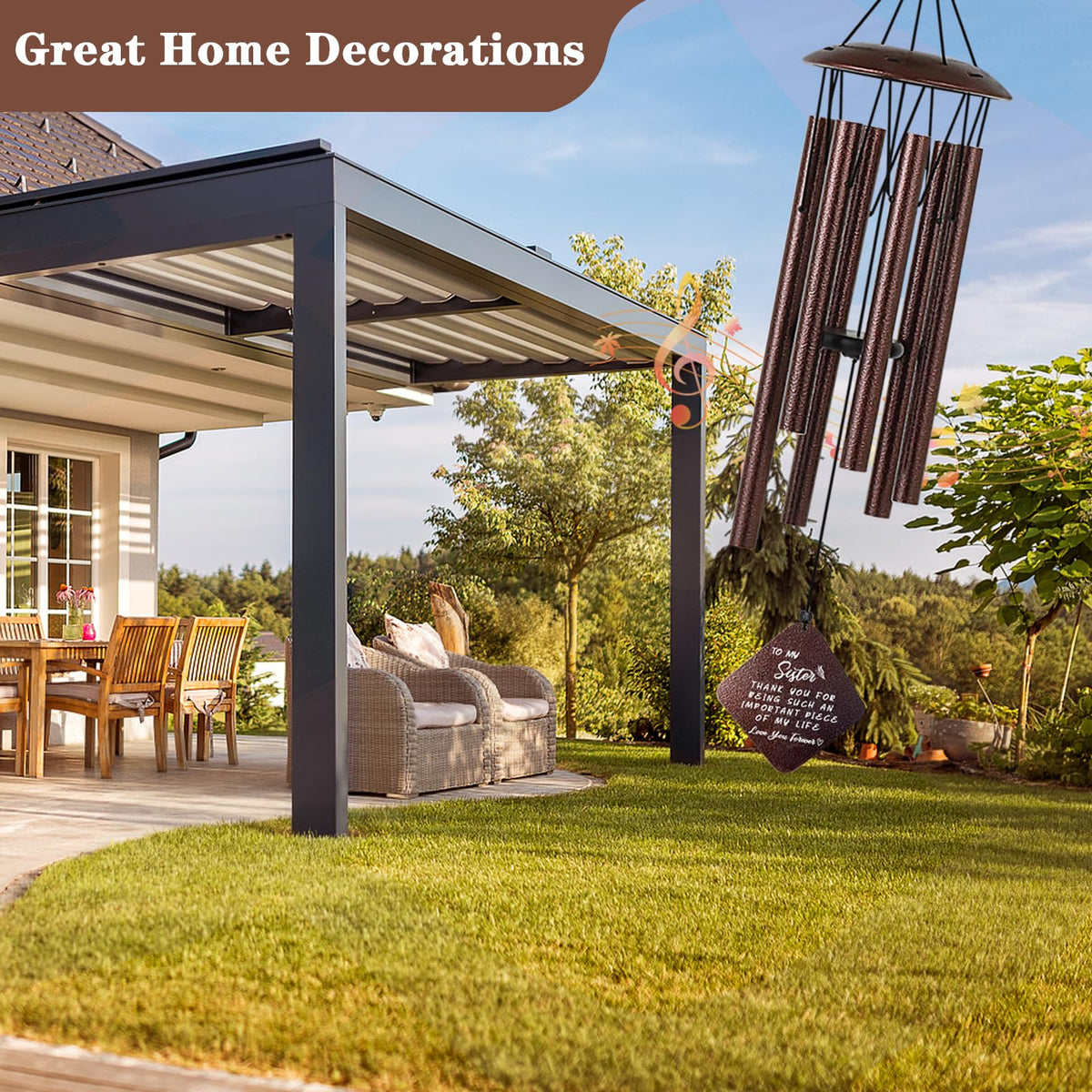 Doopeer Sister Birthday Gifts, Unique Birthday Gift Ideas for Sister from Sister Brother, 32" Bronze Wind Chimes