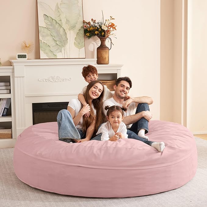 HABUTWAY XX-Large Bean Bag Chair: Giant 7' Memory Foam Furniture Bean Bag Chairs for Adults with Microfiber Cover 7Ft（Pink）