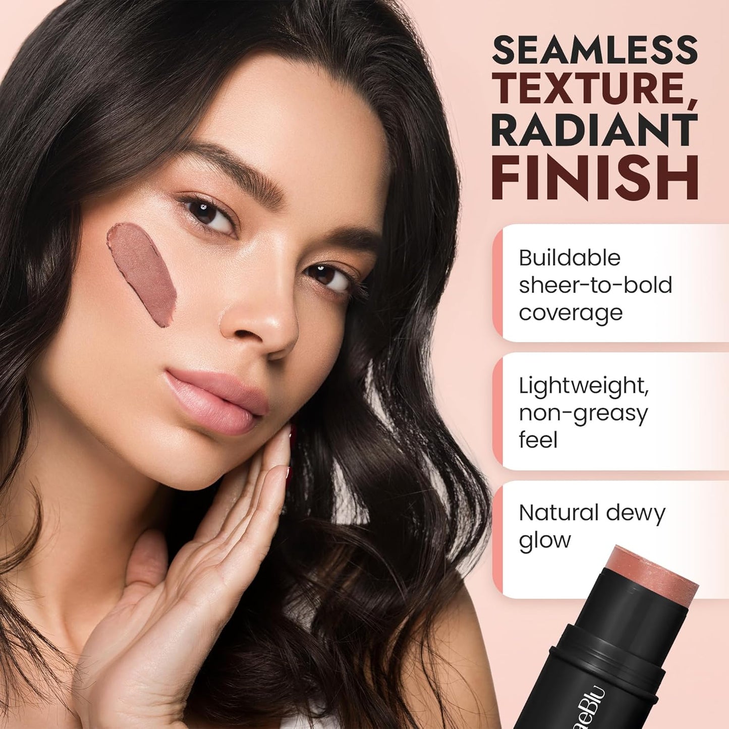 Organic Blush Tube, Sangria - 100% Natural Vegan Cream Blush Sticks, Multi-Use Bronzer, & Highlighter for Lips, Cheeks & Eyes, Buildable Shimmer, Gluten-Free, Paraben-Free, Made in USA