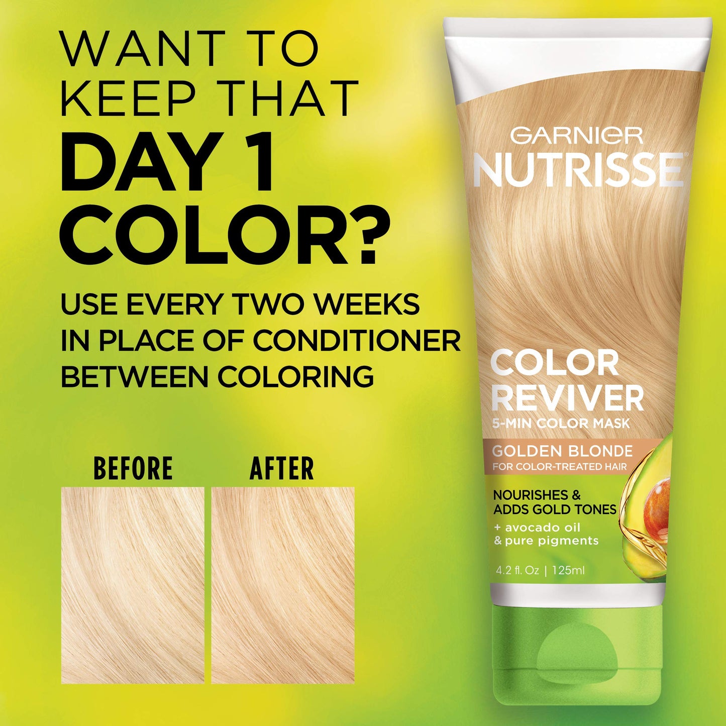 Garnier Nutrisse 5 Minute Nourishing Color Hair Mask with Triple Oils Delivers Day 1 Color Results, for Color Treated Hair, Gold