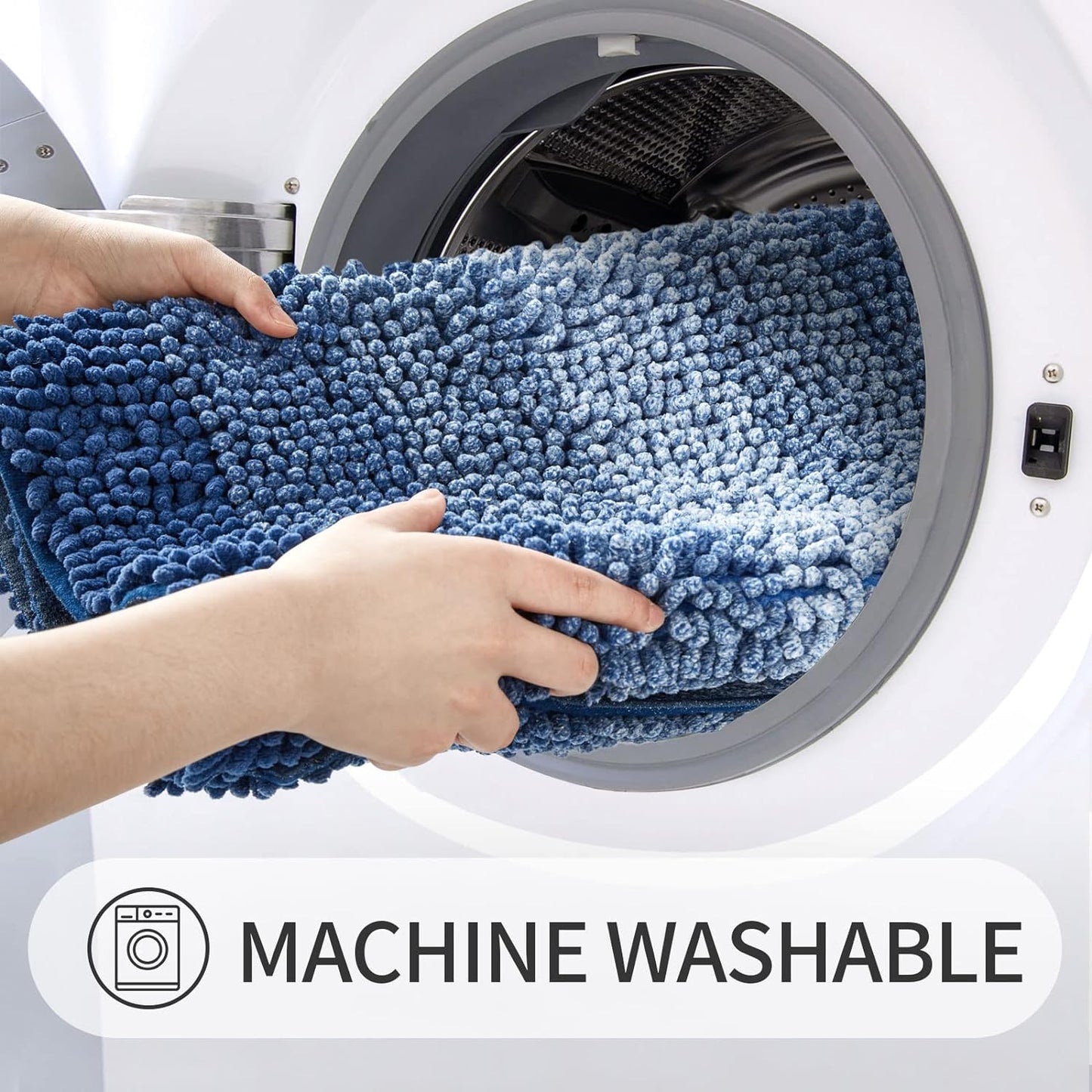 Gibelle Blue Bathroom Rugs, Luxury Chenille Bath Mat, Small Non Slip Shower Rug and Bath Room Floor Mats, Machine Washable, Quick Dry Bathmat, Soft Cozy Plush Rug for Tub, 16" x 24"