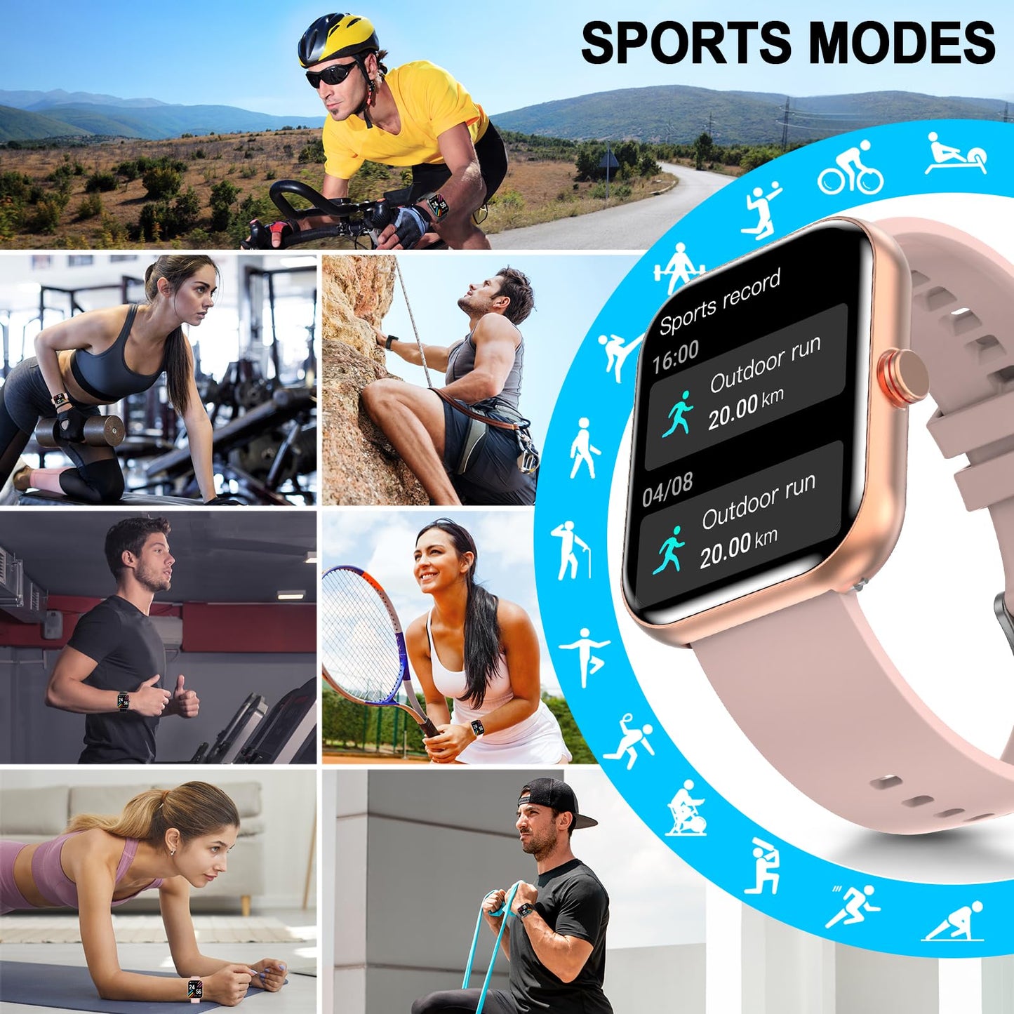 Ganopterygon Smart Watch For Men & Women, 1.91  Fitness Tracker With Answer/Make Calls, Ip68 Waterproof, 110+ Sports Modes, Hear