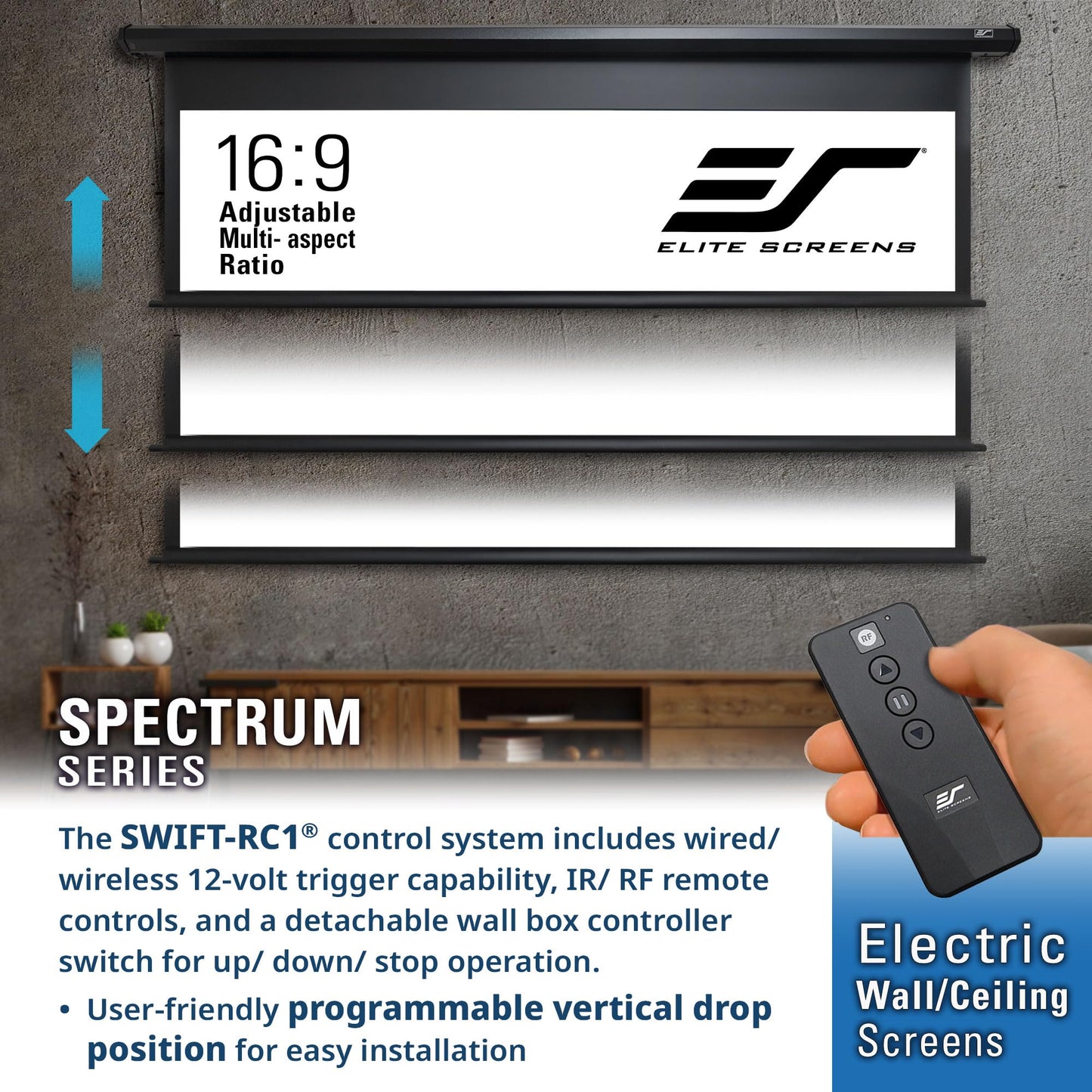 Elite Screens 84" Spectrum Electric Motorized Projector Screen, Movie Home Theater Gaming, Black Case, ELECTRIC84H2
