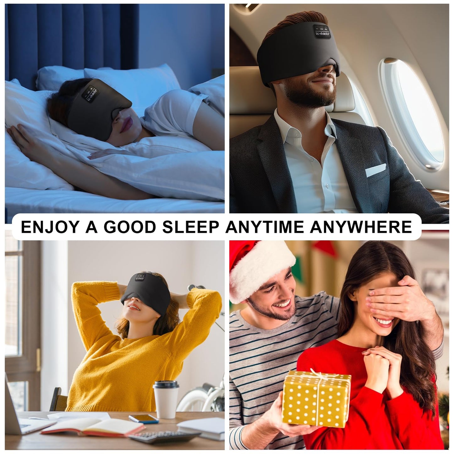 LC-dolida Sleep Mask with Bluetooth Headphones, Ice Silk Sleep Headphones with Bluetooth 5.4, Total Blackout Eye Mask for Sleeping, Sleep Soft Mask for Women Men, All Night Sleep, Travel(Black)