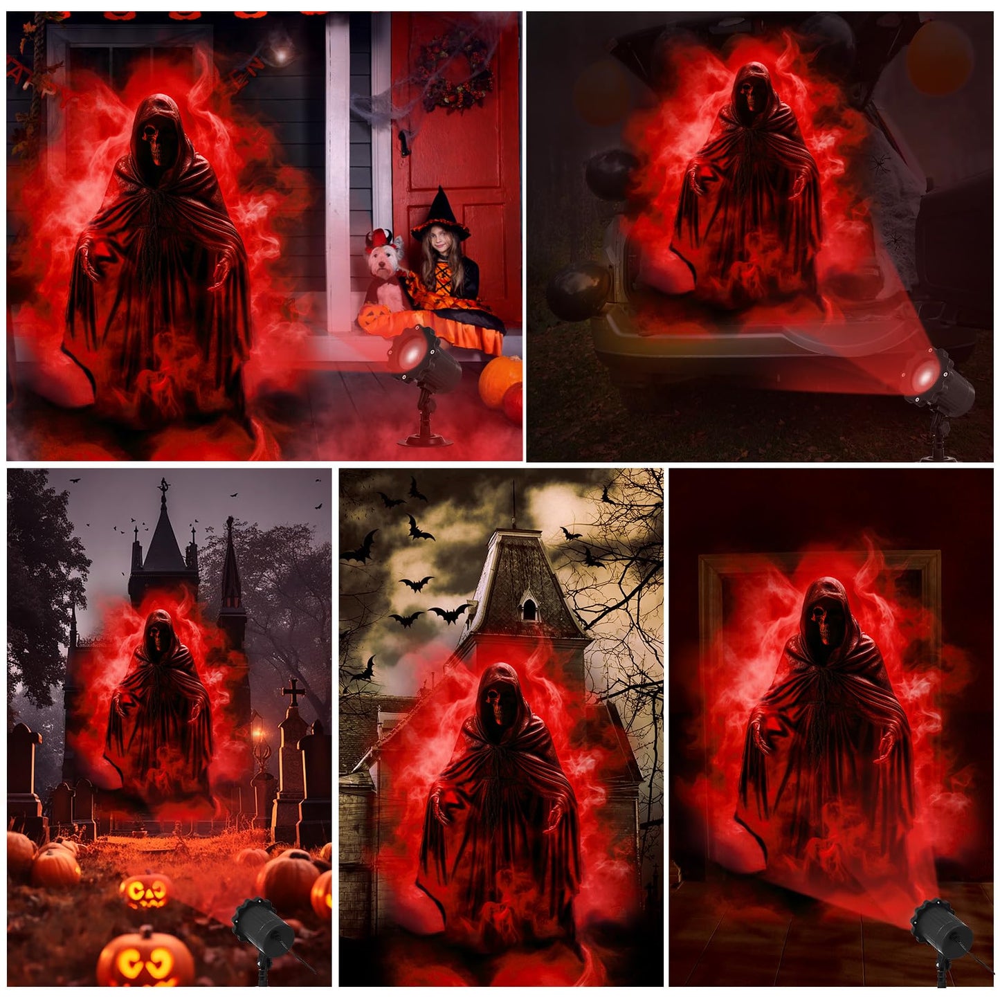 Treela Halloween Projector Lights Outdoor Indoor Dynamic Ghost Skull Lights Decoration Outside LED Landscape Lamp for Holiday Garden Supplies (Ghost, Red)