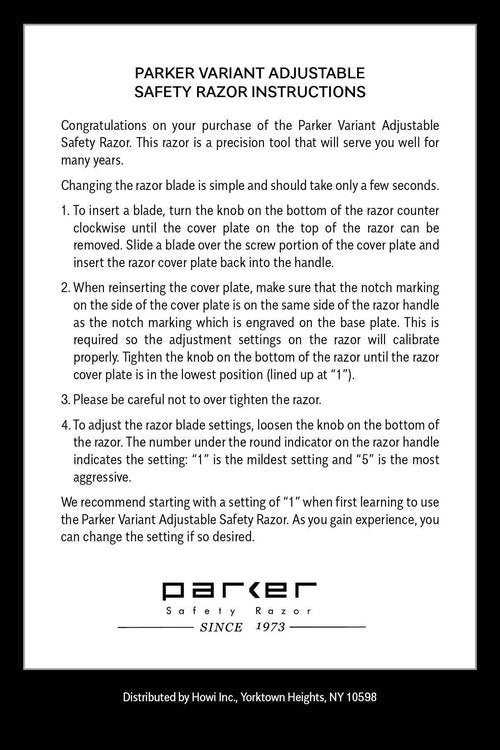 The Parker Variant ADJUSTABLE Double Edge Safety Razor and 105 Blades Included (SATIN CHROME)