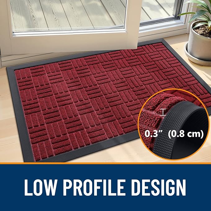 OLANLY Front Door Mat Outside Entrance 47x32, Absorbent, Heavy Duty Sturdy Natural Rubber Doormat Indoor Outdoor, Non-Slip, Stain and Fade Resistant, Low Profile Floor Mat for Entryway, Black Red