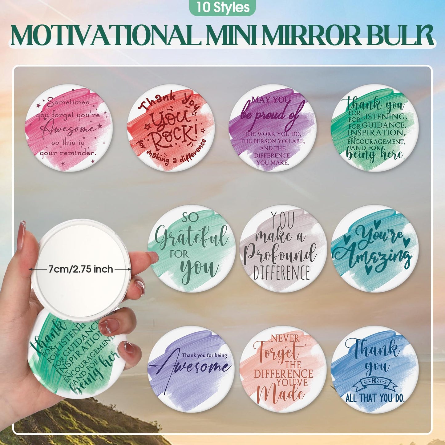Vercraft 60 Pcs Employee Appreciation Gifts 30 Inspirational Canvas Makeup Bags 30 Compact Mirrors Bulk Cosmetic Bags Round Port