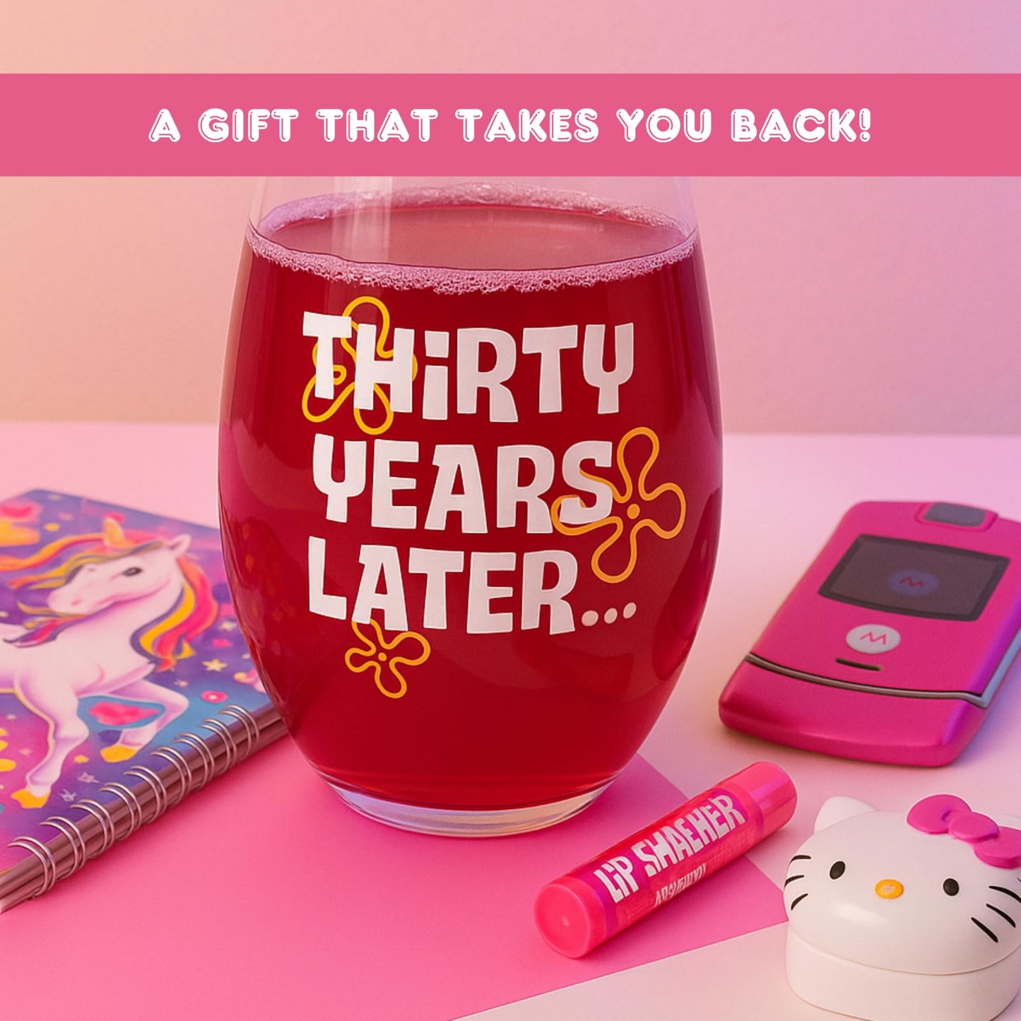 Funny 30th Birthday Wine Glass for Women – “30 Years Later” Design – 15oz Stemless Glass – Nostalgic Gift for Her, Retirement Present, Best Friend or Wine Lover Gift