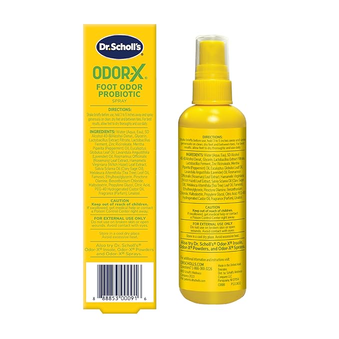 Dr. Scholl's ODOR-X FOOT ODOR PROBIOTIC SPRAY, 4 oz // Immediately Eliminates The Worst Odors - Prevents Embarrasing Odors From Returning - Restores Skin's Microbiome