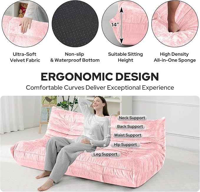 HABUTWAY Bean Bag Chair, Giant Bean Bag Chairs for Adults, 3 Seater Fireside Chair, Lazy Large Floor Bean Bag Sofa for Living Room, Bedroom, Dorm, Office (Pink)