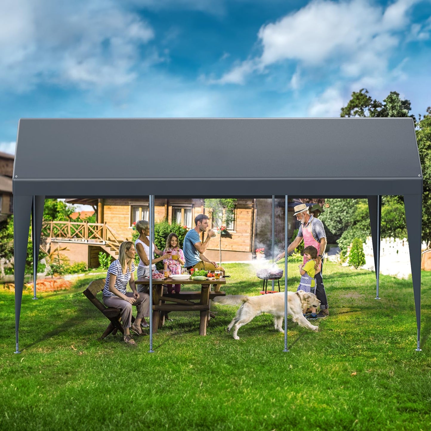 Raxmolo 12x20FT Heavy Duty Portable Carport - All-Weather Enclosed Shelter for Cars, Trucks, SUVs & Boats, Waterproof & UV-Resistant Canopy with Removable Sidewalls, Doors, Ground Stakes (Gray)