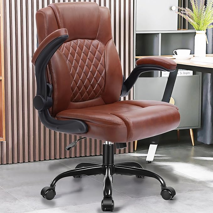 Leather Office Chair, PU Home Computer Desk Chairs with Ergonomic Back Support, 360°Swivel Free, Small Gaming Chair with Wheels and Adjustable Armrests, for Short People Use