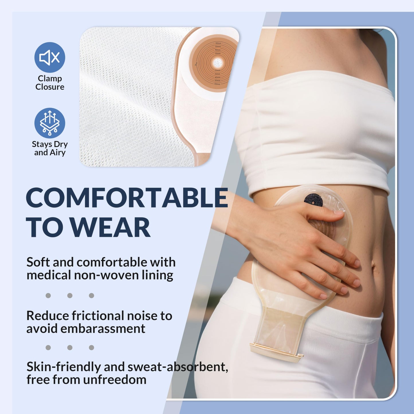 100 PCS Colostomy Bags, 15mm-65mm Ostomy Supplies, One-Piece Ostomy Bags Drainable Pouches with Closure for Lleostomy Stoma Care, Cut-to-Fit
