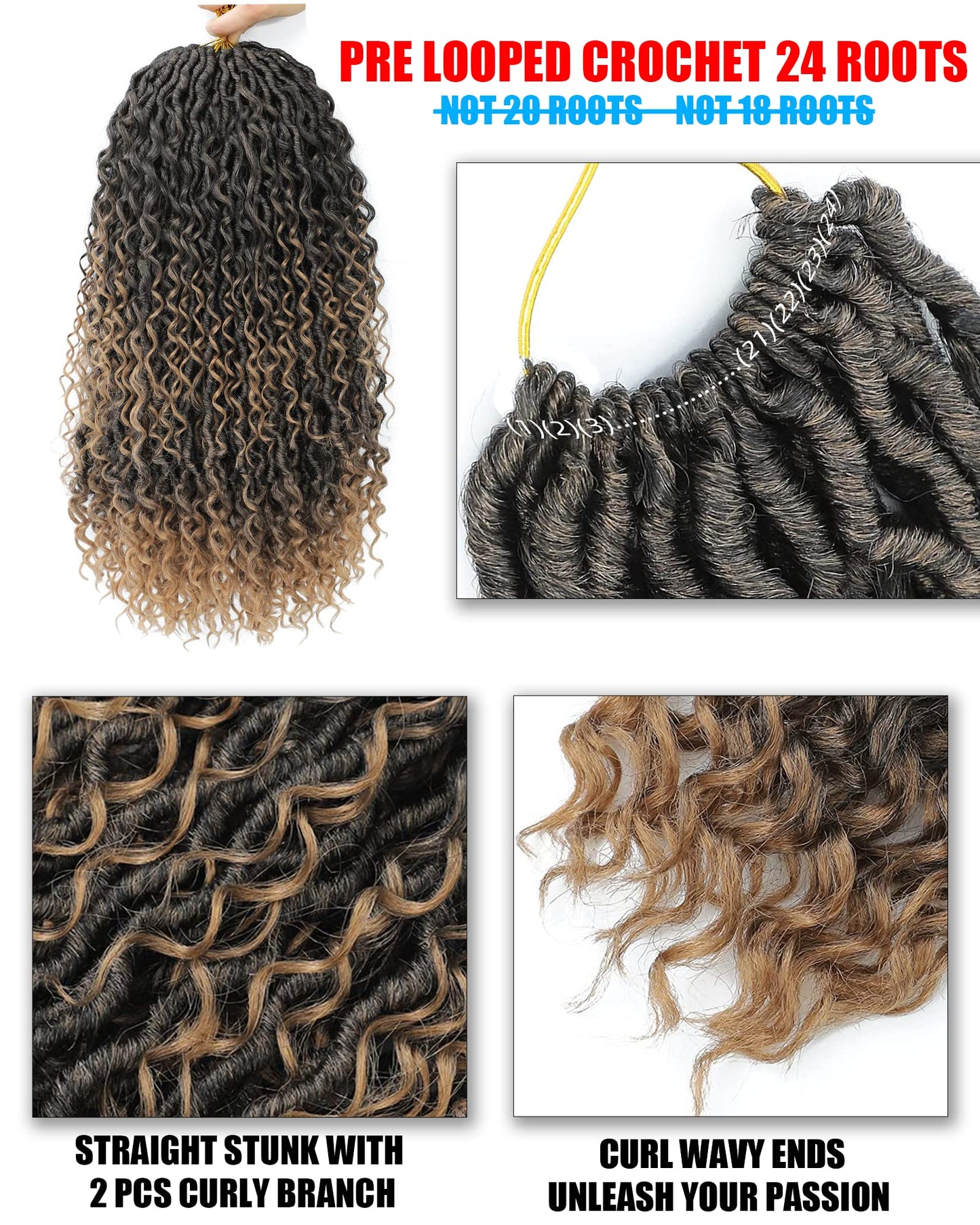14 Inch 6 Packs Goddess Faux Locs Crochet Hair for Black Women-144 Strands Ombre Blonde,River Locs Soft Faux Locs With Bohemian