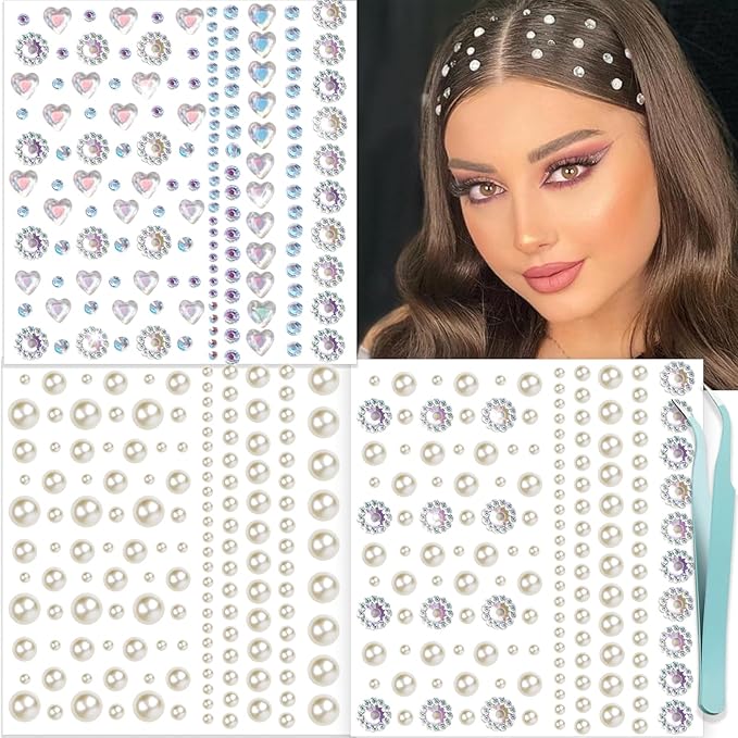 NOOEPC Face Gems Rhinestones Pearl Stickers, Self Adhesive Hair Gems Rave Accessories, Face Glitter For Women, Jewel Stick...