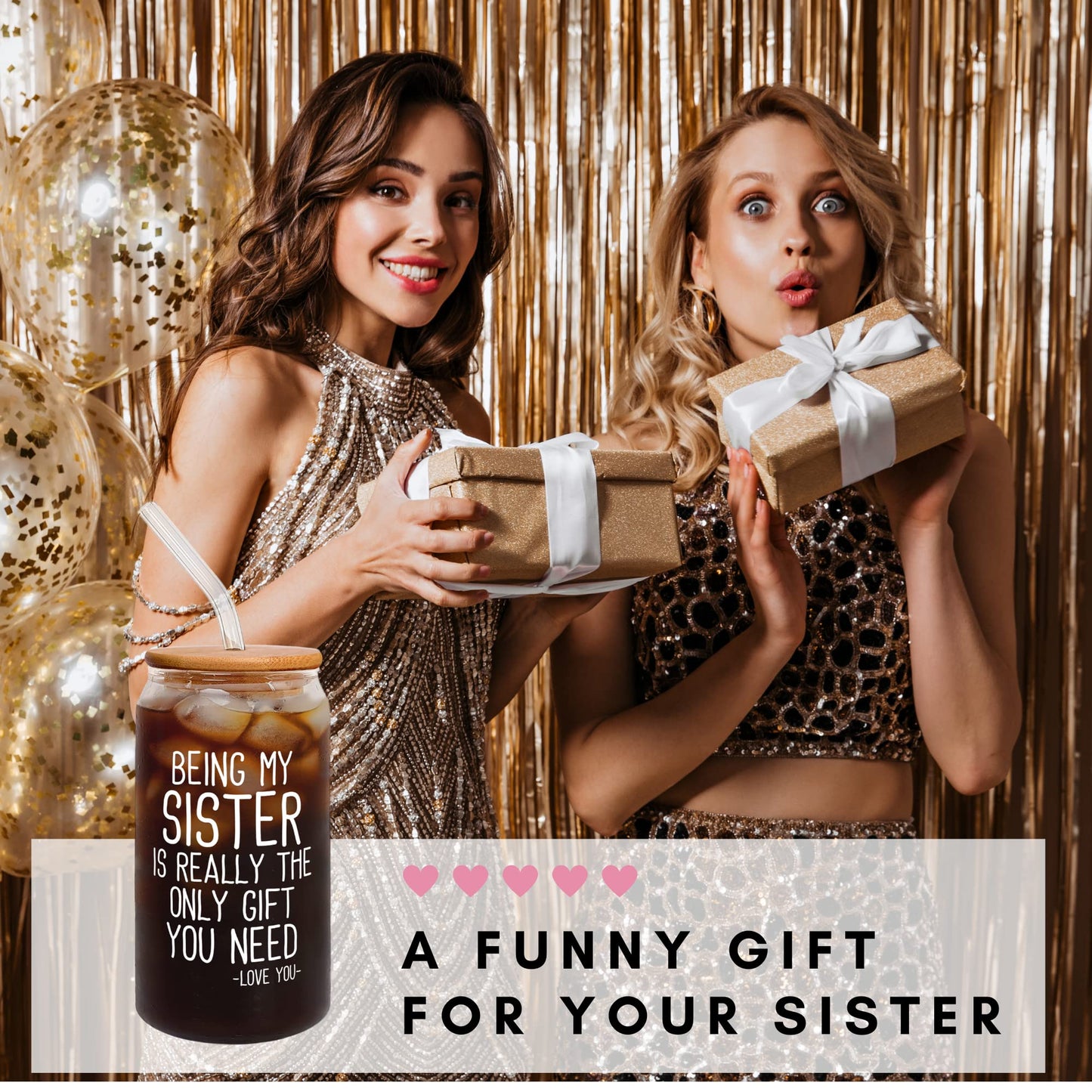 GINGULMINA Gifts for Sister - Birthday, Mothers Day, Christmas Sister Gifts from Sisters, Brother - Sisters Gift for Women, Sibling, Women, Sis - 16 Oz Can Glass