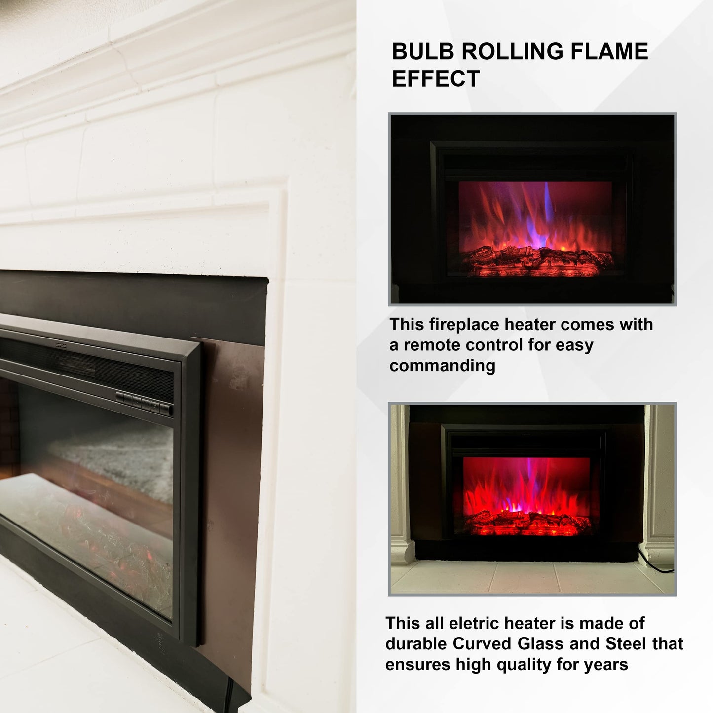 XBrand 32 Inch Black Insert Electric Fireplace Heater w/Remote Control, LED Flame Effect and Temperature Limiting Control, Electric Fireplace Insert with Heat