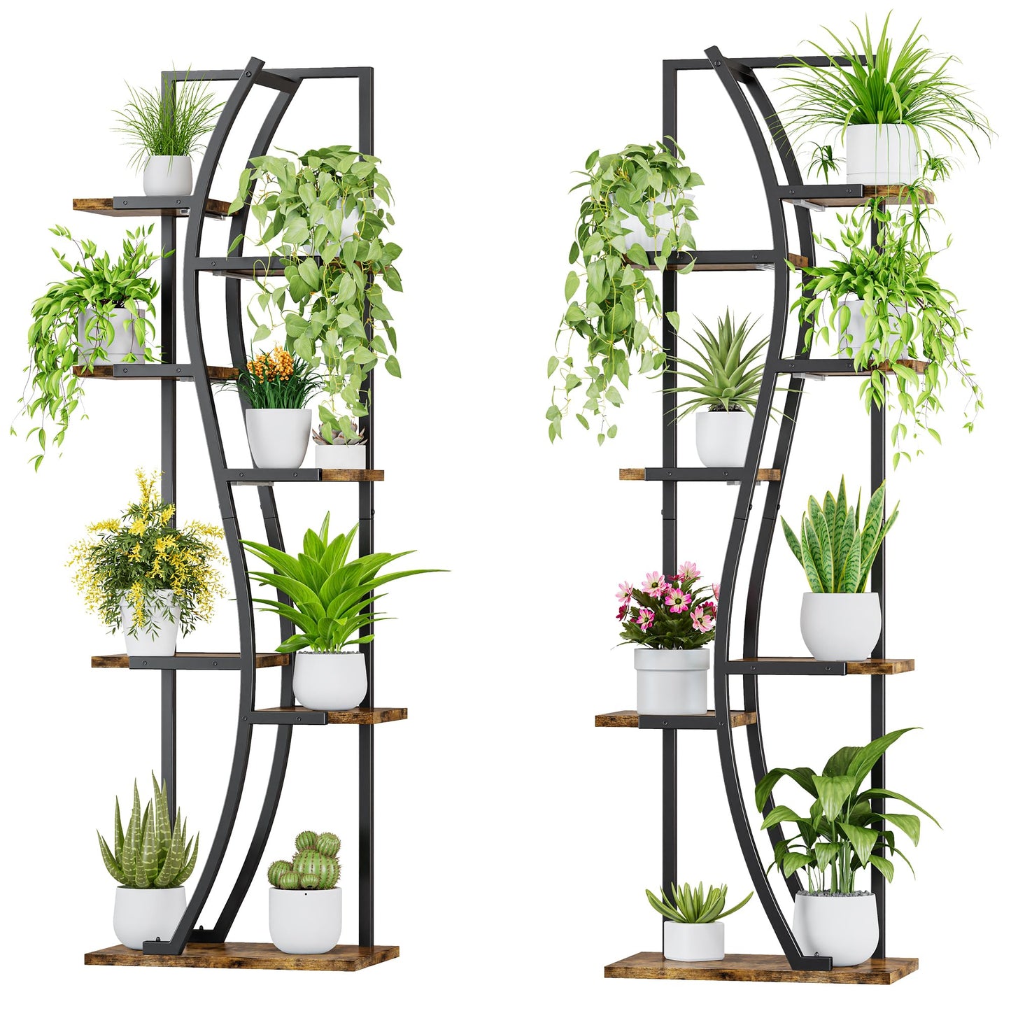IRONCK Indoor Plant Stand with Grow Light 2 Set - 62" Tall Corner Shelf, 7 Tier S-Shape Plant Display Shelves Stylish Plant Holder for Home & Office