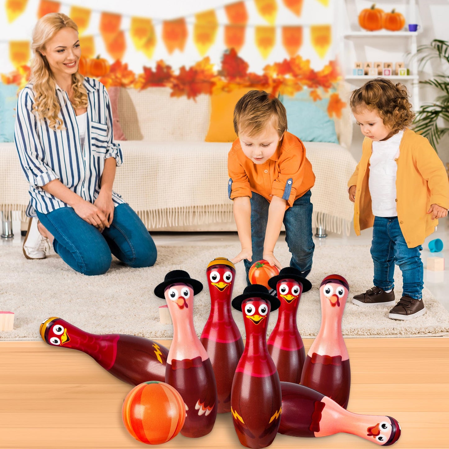 Fall Festival Thanksgiving Bowling Games for Kids Adults, Fall Thanksgiving Party Favors Games Outdoor Indoor Turkey Hat Game for Kids Carnival Toys Family Friendsgiving Gifts Thanks giving Decoration