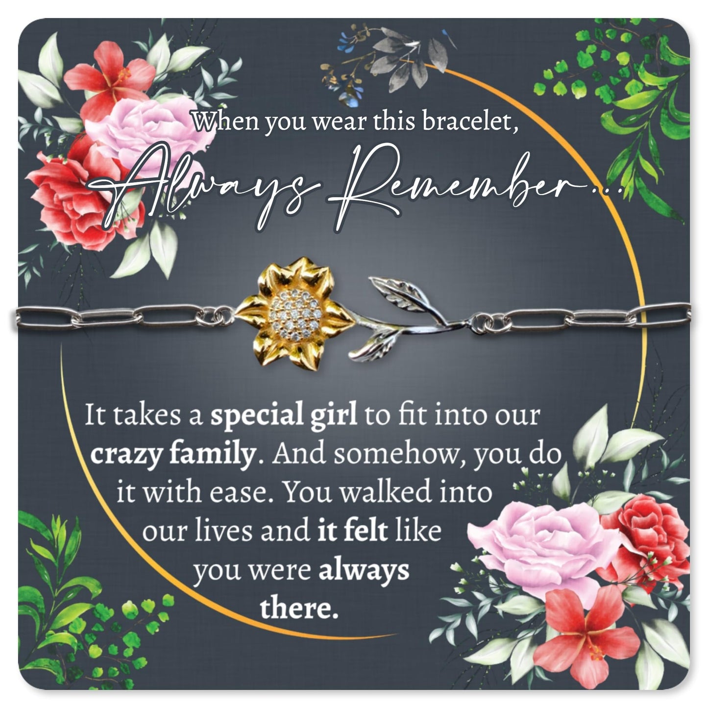 Love You This Much Meaningful Sons Girlfriend 18k Gold Sunflower Bracelet | Adjustable 6.5"+1.5" Length | Present for Sons Girlfriend | Luxury Gift Box & Card (Enchanting Sunflower)