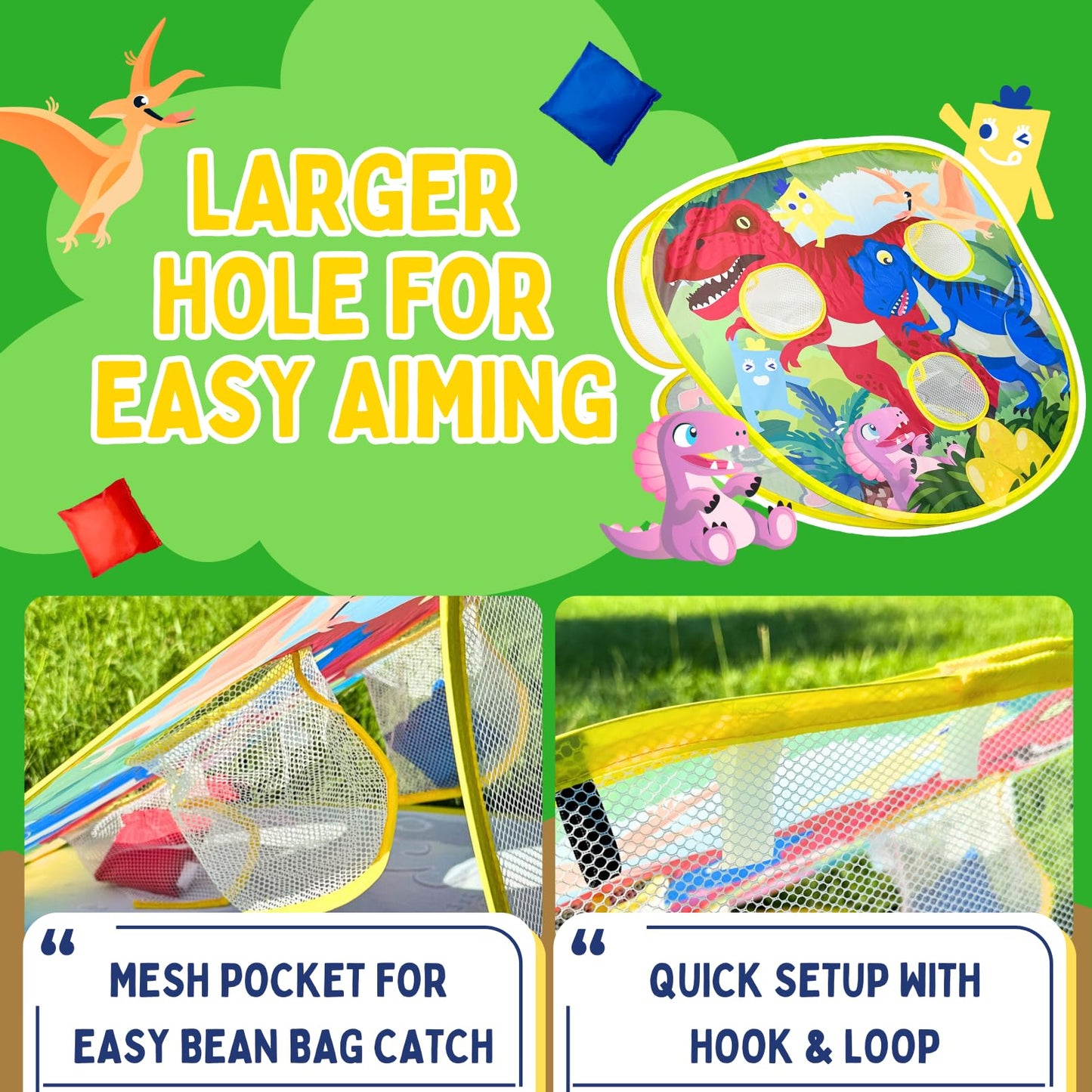 Grip Kids 2-in-1 Dinosaur & Animal Bean Bag Toss Game – Double-Sided 27" Target Board with 6 Bean Bags – Outdoor & Indoor Toy for Toddlers & Kids Ages 3-6 – Birthday Gift - Amazon Exclusive