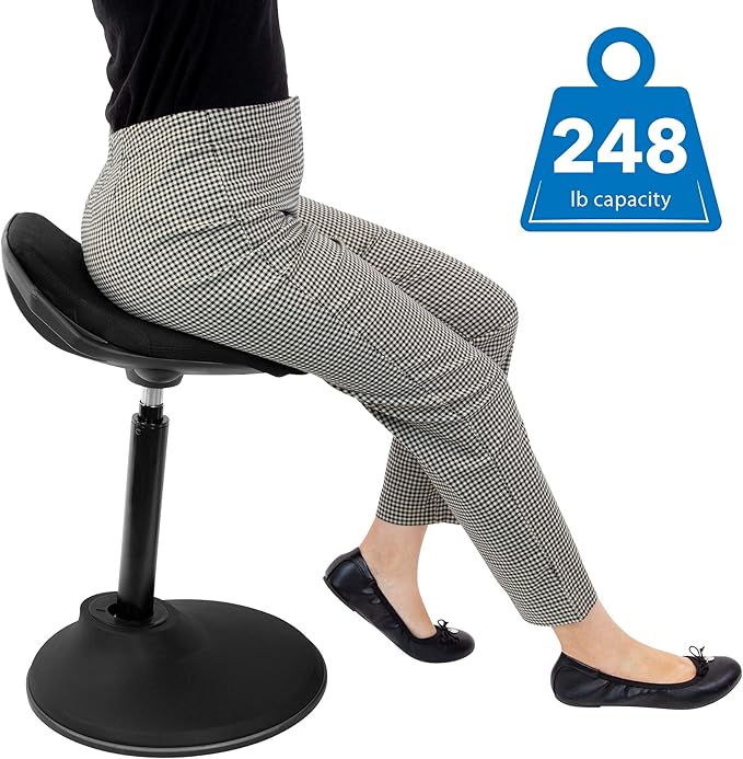 Mount-It! Ergonomic Sit Stand Stool, Height Adjustable Leaning Chair for Standing Desk, 360° Tilting Active Sitting Seat, High-Density Foam Cushion, Non-Slip Weighted Base, Easy Assembly (Black)