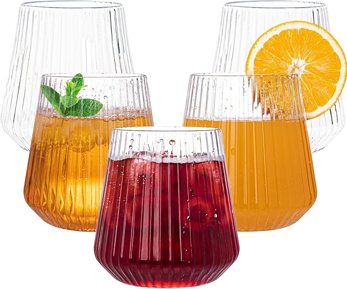 N9R 24 Count Plastic Wine Glasses Disposable 12oz - Elegant Origami Ripple Design, Shatterproof & Disposable for Whiskey, ...