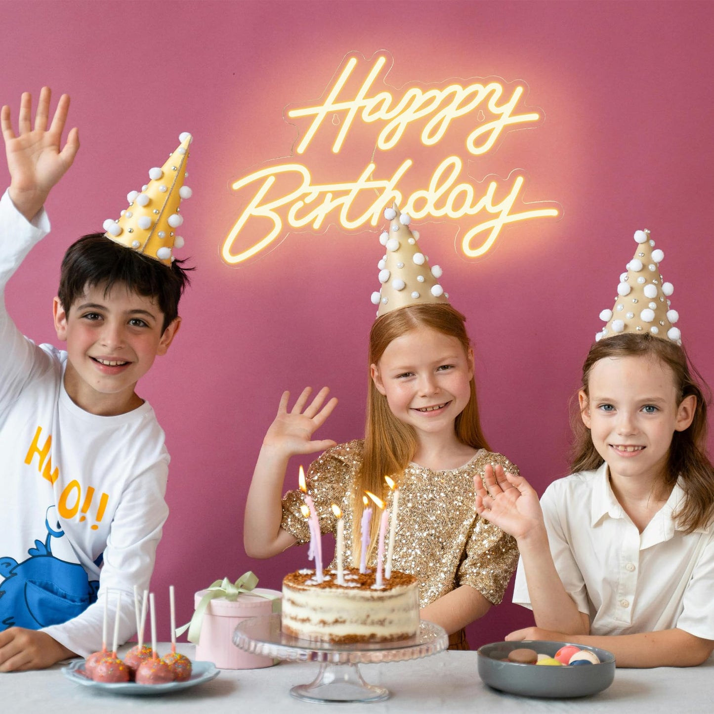 Happy Birthday Neon Sign for Wall Decor, LED Happy Birthday Light Up Sign, USB Powered Dimmable Neon Light for Birthday Party Decorations Backdrop, Warm White