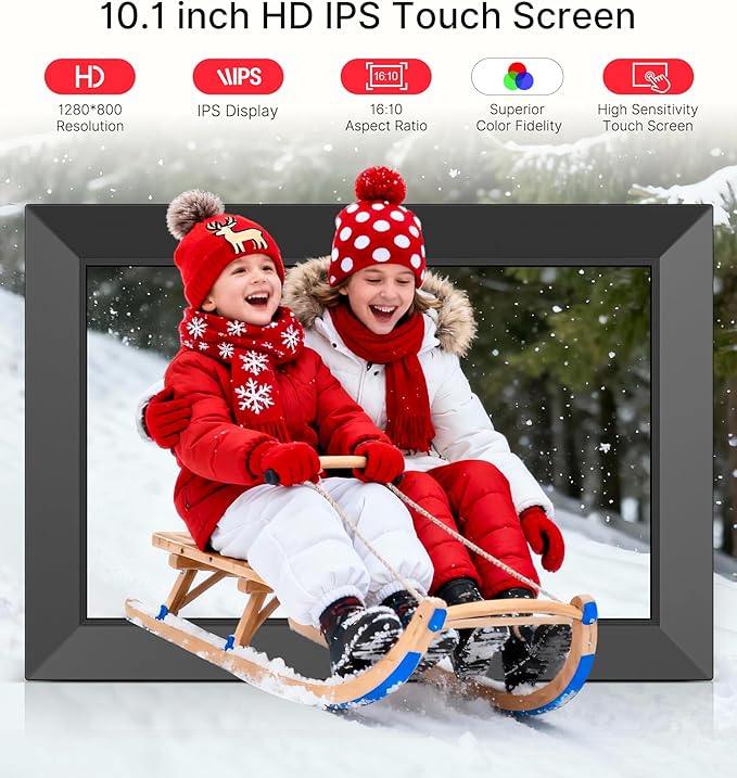 BIGASUO Digital Picture Frame, 10.1" Frameo Digital Frame WiFi with 32GB Memory, 1280x800 IPS Touch Screen, Send Photos/Videos from Your Phone Anywhere, Photo Gifts for Parents and Grandparents 4 Pack