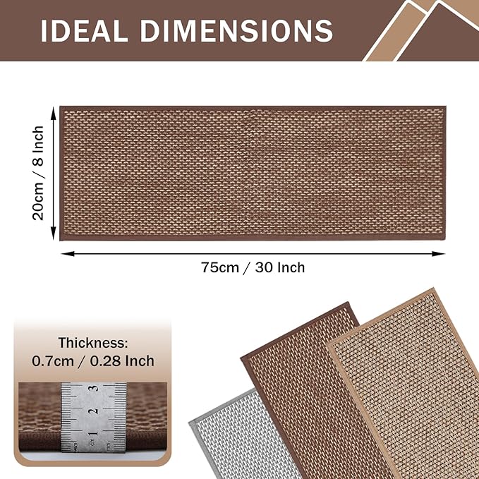 Non-Slip Stair Treads for Wooden Steps Indoor, 4 Pack 8x30in Carpet Stair Treads with Reusable Adhesive, Stair Runners for Wooden Steps Non Slip for Kids Elders and Pets,Machine Washable, Brown Weave