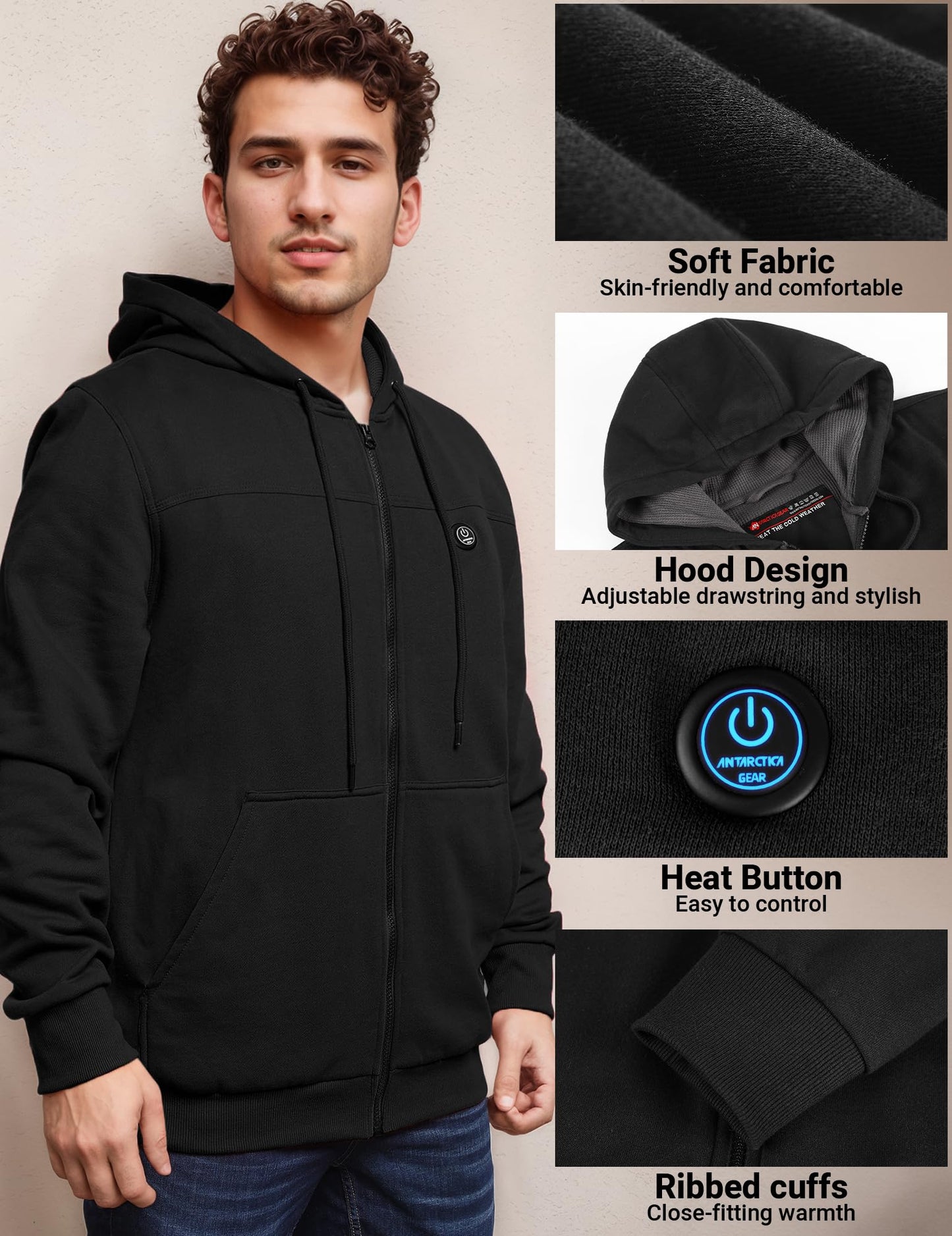 ANTARCTICA GEAR Heated Hoodie Sweater for Men Women, with 12V 15000mAh Battery Pack, Heated Sweatshirt Work Jacket