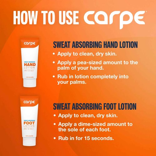 Carpe Sweat Absorbing Hand and Foot Lotion Bundle (3 Hand and 3 Foot Tubes), Stop Sweaty Hands and Sweaty, Smelly Feet, Dermatologist-Recommended