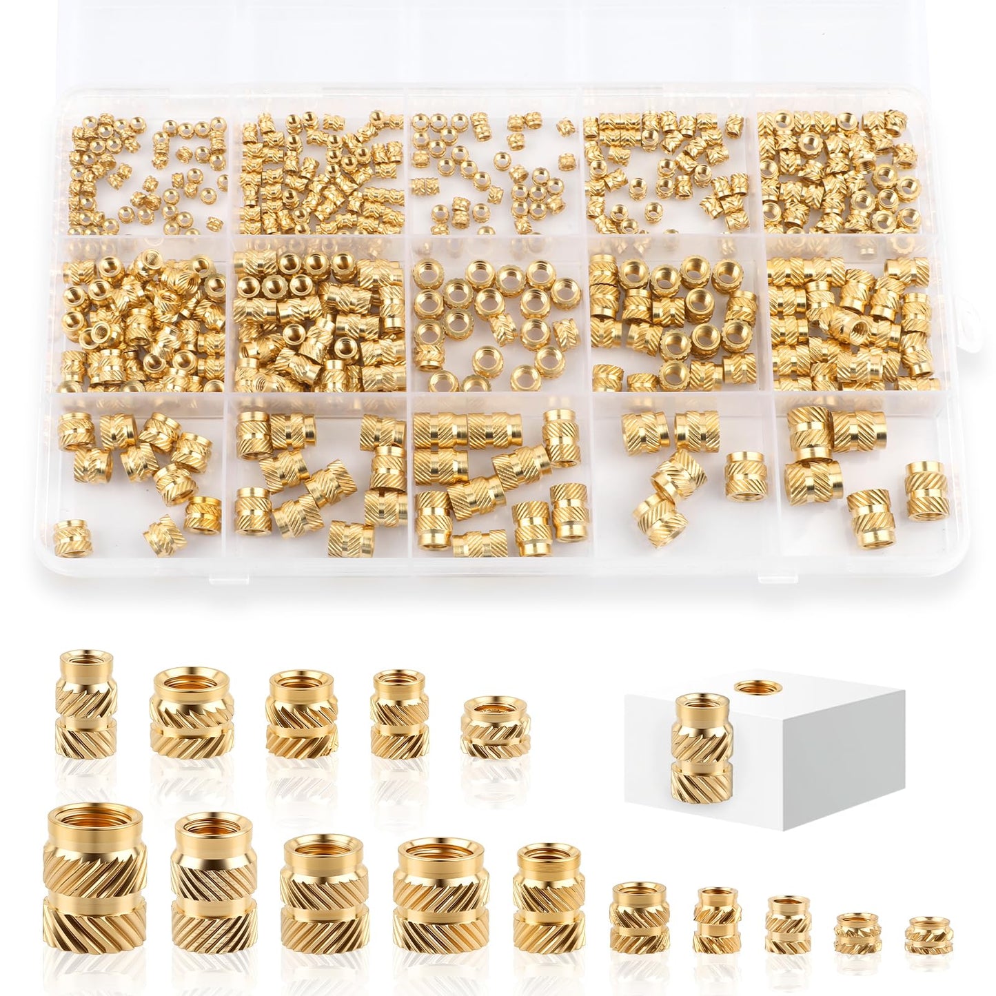 420 Pcs Threaded Inserts, M2 M2.5 M3 M4 M5 M6 Brass Heat Set Inserts for Plastic, Metric Knurled Nuts Insert Assortment Kit for 3D Printing Components