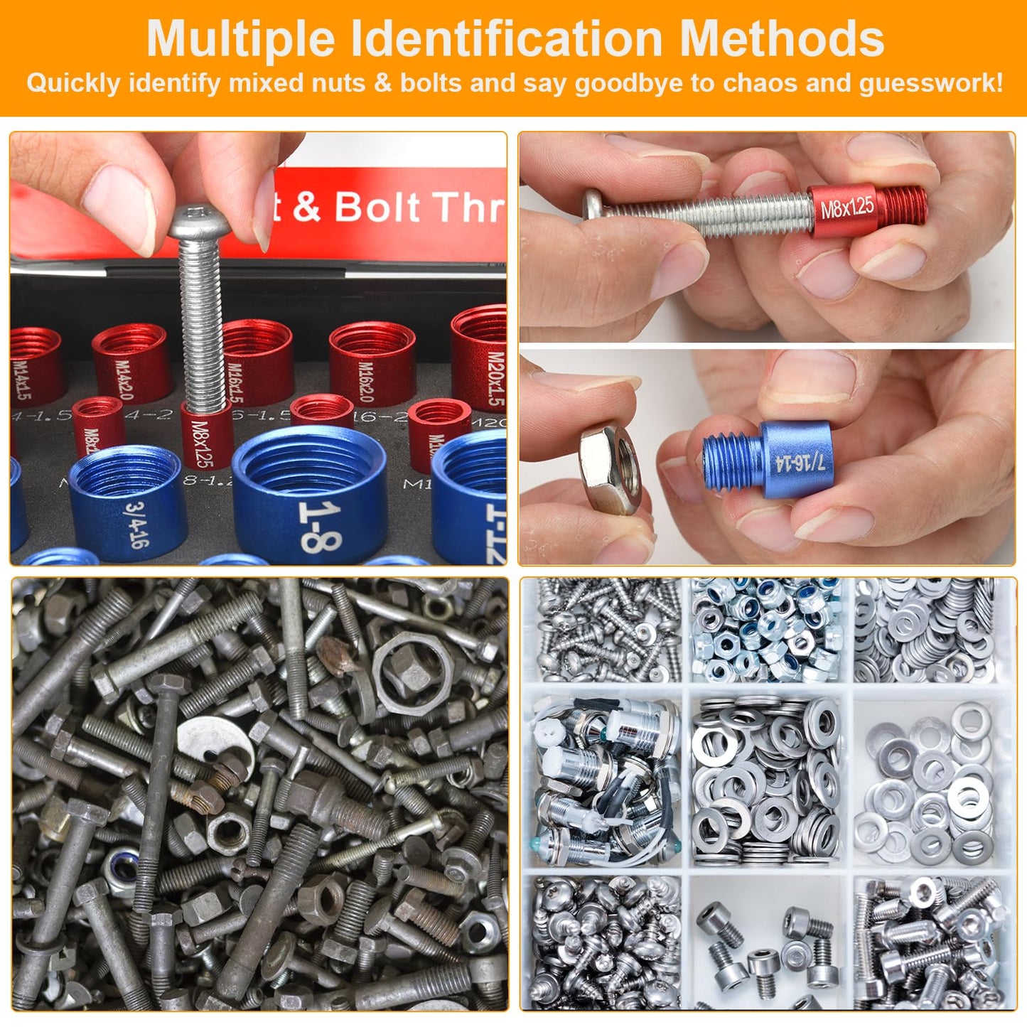 Comfylichi 50 Pcs Nut and Bolt Thread Checker - 27 Standard & 23 Metric, Detachable Bolt Size Finder Tool, Screw and Nut Identifier Thread Gauge Especially for Tight Spaces