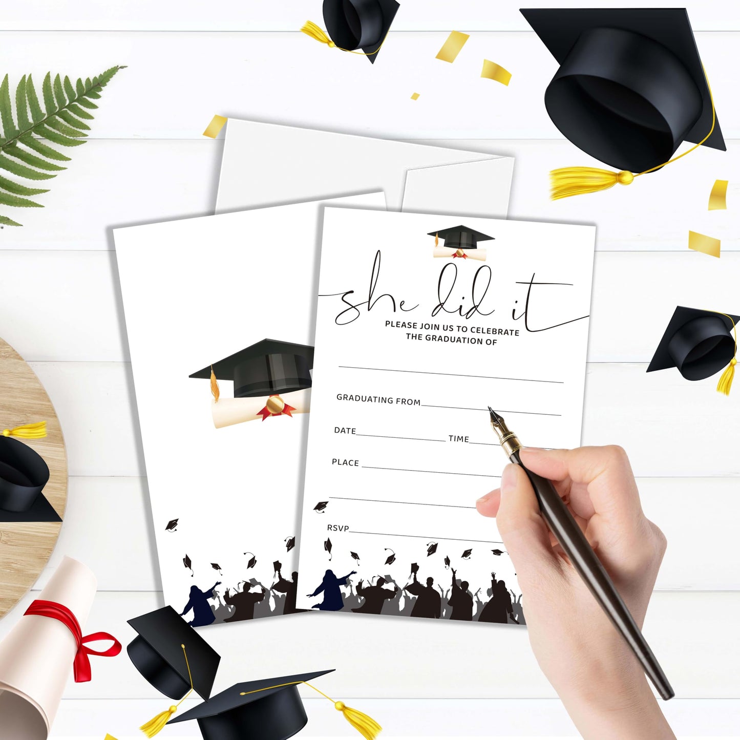Nuhany Graduation Invitations, She Did It Graduation Announcements Party Invite Card for High School, College, Masters Grad Celebration Party Supplies, 25 Pack-A04