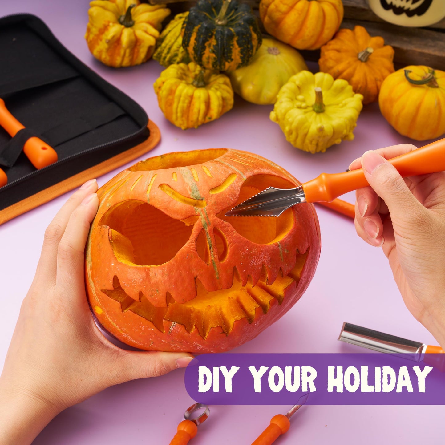 JOYIN 12 Pcs Halloween Pumpkin Carving Kit Tools, Professional Carving Set with Handbag, 12 Stainless Steel Double-sided Sculpting Tool for Kids DIY Jack-o-Lantern Party Decor Family Craft Supplies