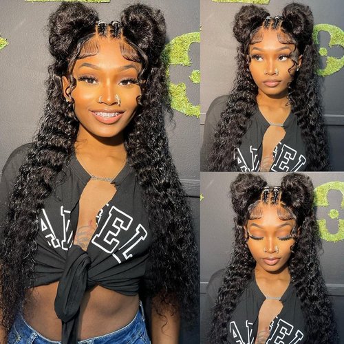 QVFWIG 18 Inch Deep Wave Lace Front Wigs Human Hair 13x6 HD Transparent Deep Curly Lace Frontal Wigs Human Hair Glueless Wig pre Plucked 200% Density Natural Color