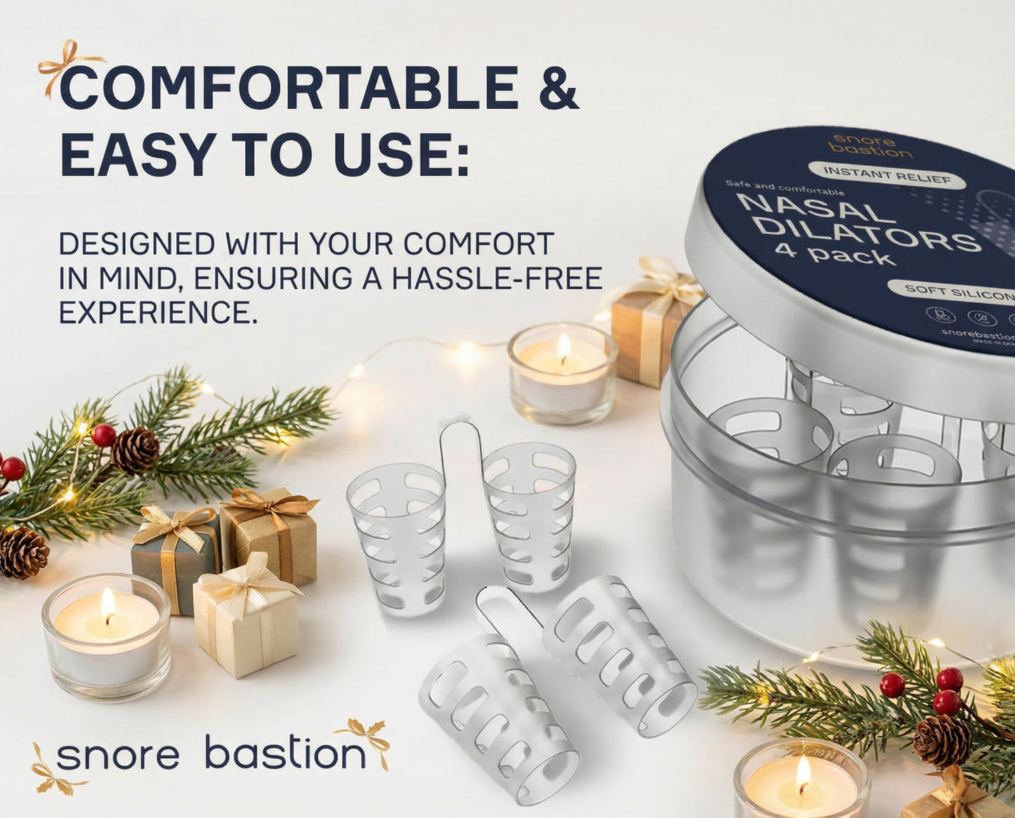 Snore Bastion Nasal Dilators for Sleeping - 4 of X-Large ONLY (XL) Soft Silicone Nasal Cones - Nostril Opener - Nasal Expander for Breathing - Nose Vents - Anti Snoring Devices