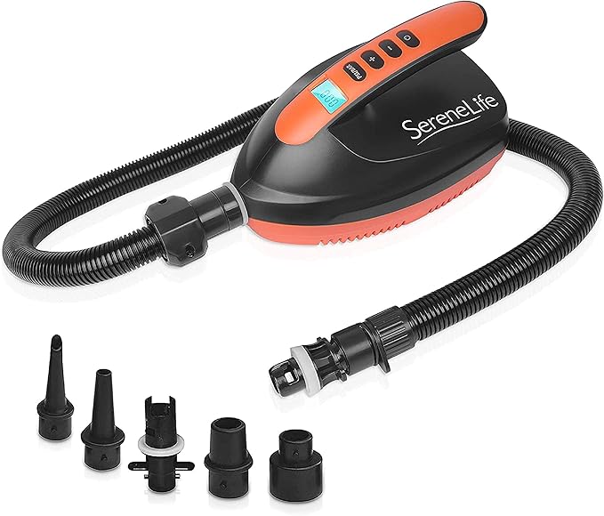 SereneLife Digital Electric Air Pump Compressor - 110W Rechargeable Quick Air Inflator w/ LCD, 0-16 Adjustable PSI, For In...